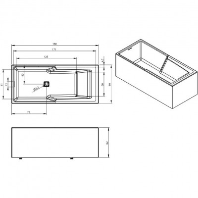 Акриловая ванна отдельностоящая левая 180x80x62см Riho STILL SHOWER - PLUG & PLAY L 180x80