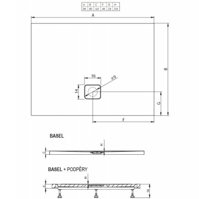 Душевой поддон акриловый белый 90x80x4.5см RIHO Basel 402