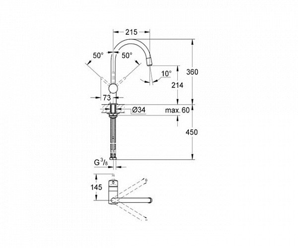 Смеситель для кухни Minta, выдвижной C-образный излив, Grohe 32918000