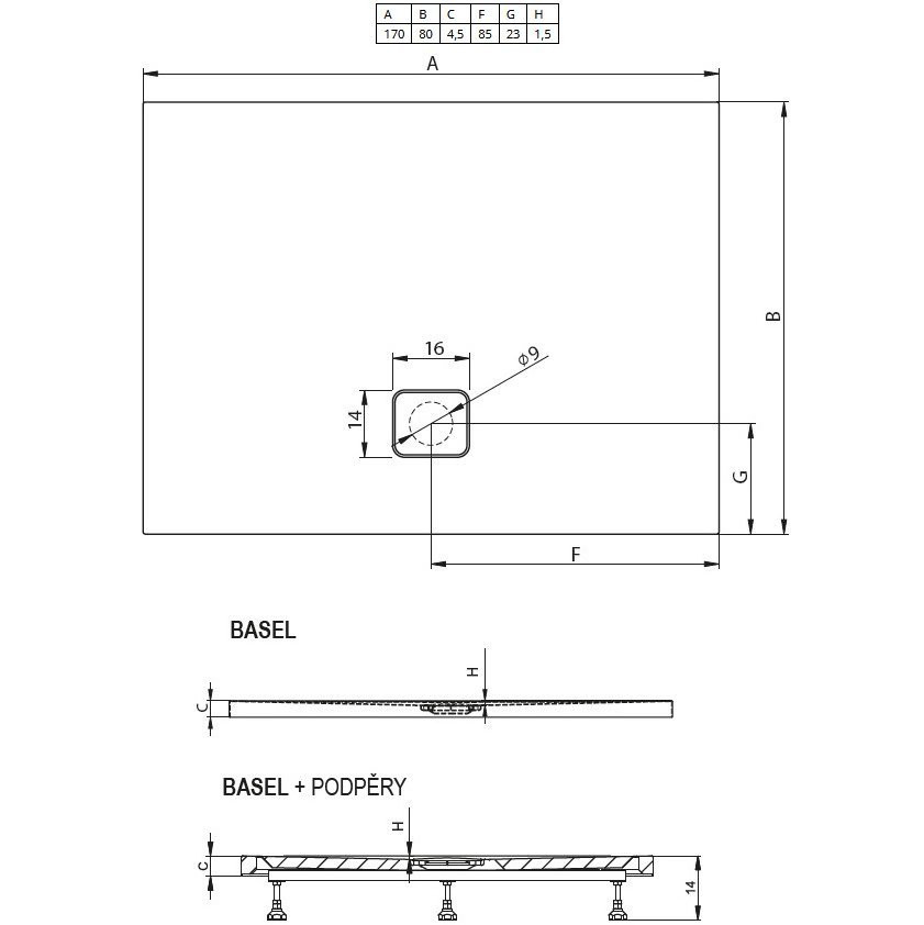 Душевой поддон акриловый белый 170x80x4.5см RIHO Basel 411