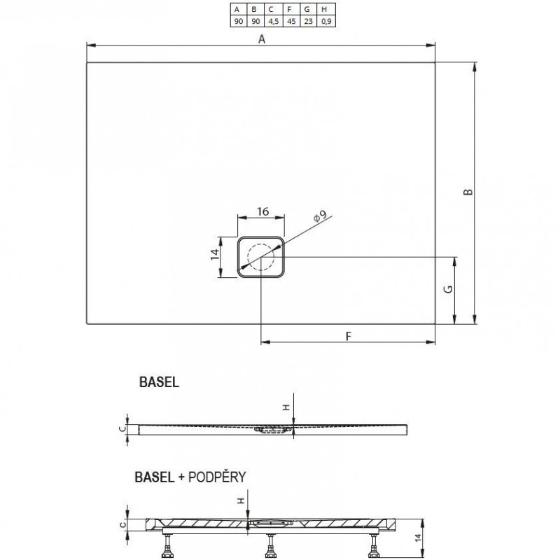 Душевой поддон акриловый черный 90x90x4.5см RIHO Basel 412