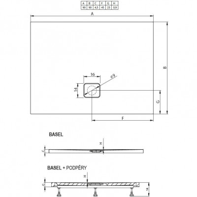Душевой поддон акриловый черный 90x90x4.5см RIHO Basel 412