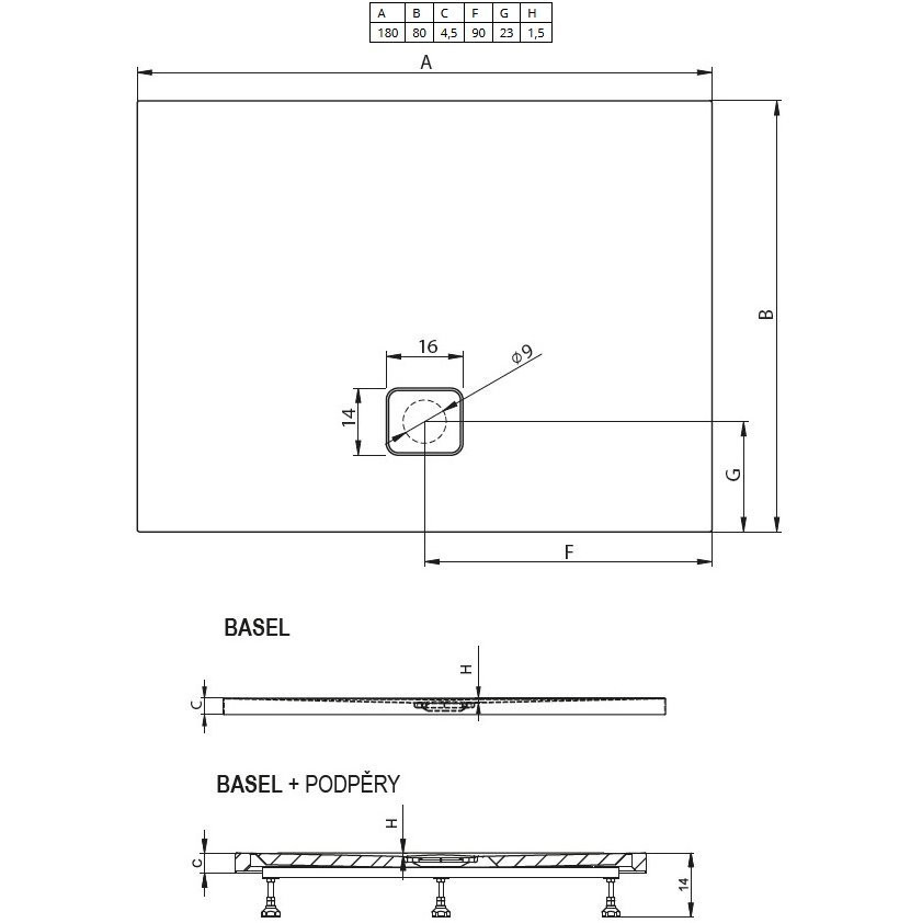 Душевой поддон акриловый белый 180x80x4.5см RIHO Basel 424
