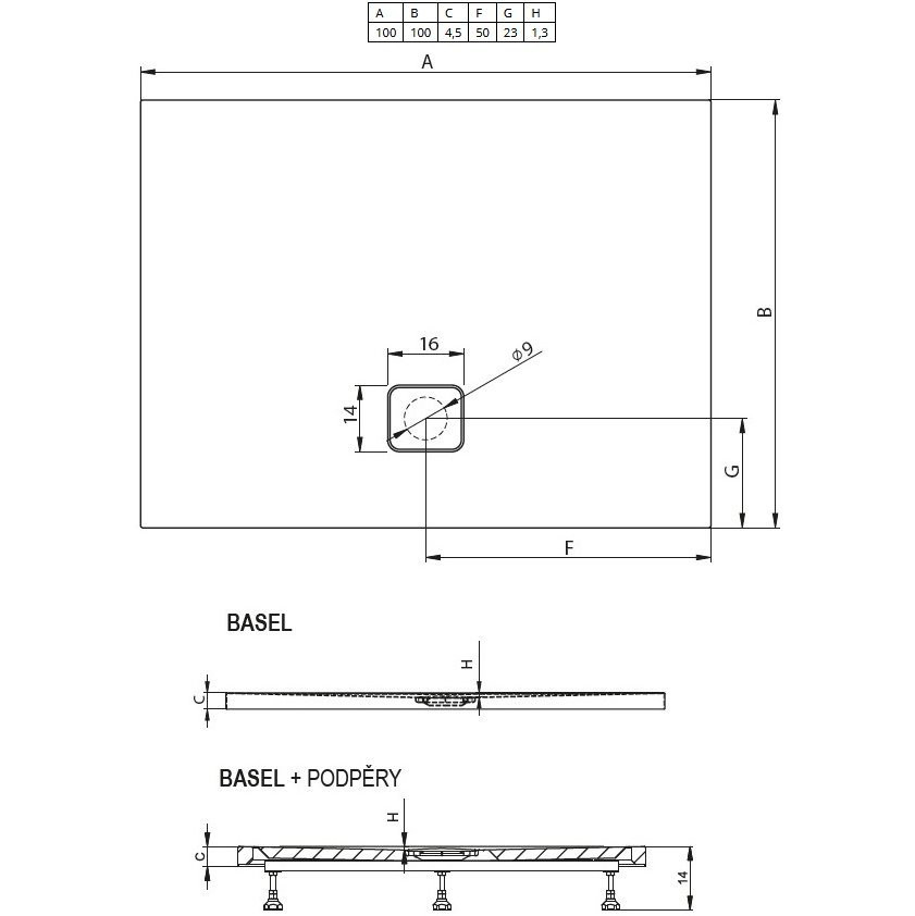 Душевой поддон акриловый черный 100x100x4.5см RIHO Basel 430