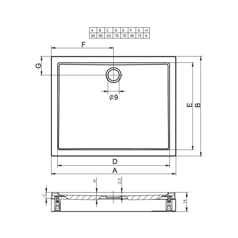 Душевой поддон акриловый белый 80x80x4.5см RIHO Davos 249