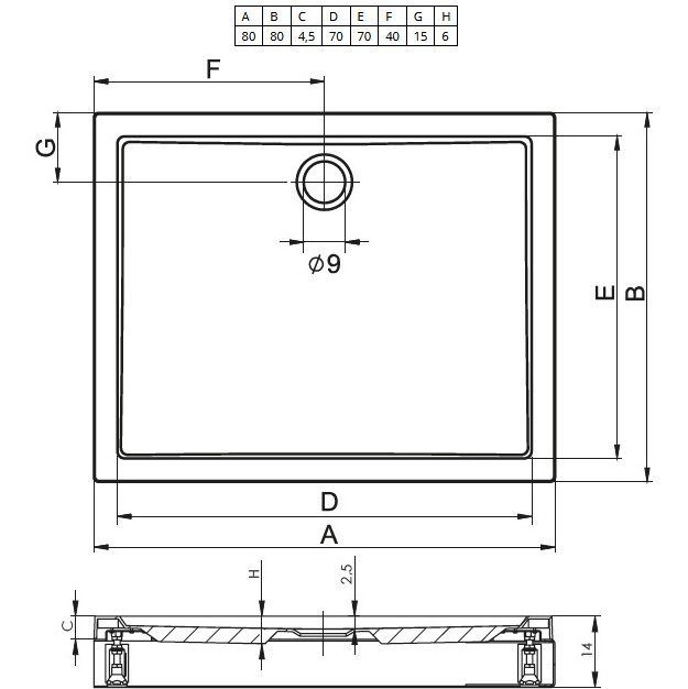 Душевой поддон акриловый белый 80x80x4.5см RIHO Davos 249
