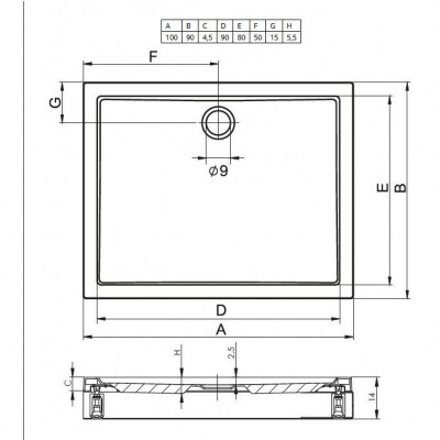 Душевой поддон акриловый белый 100x90x4.5см RIHO Davos 253