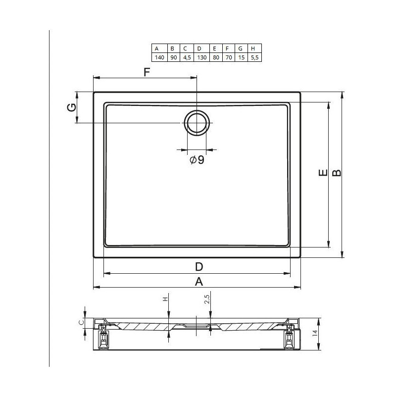 Душевой поддон акриловый белый 160x90x4.5см RIHO Davos 259