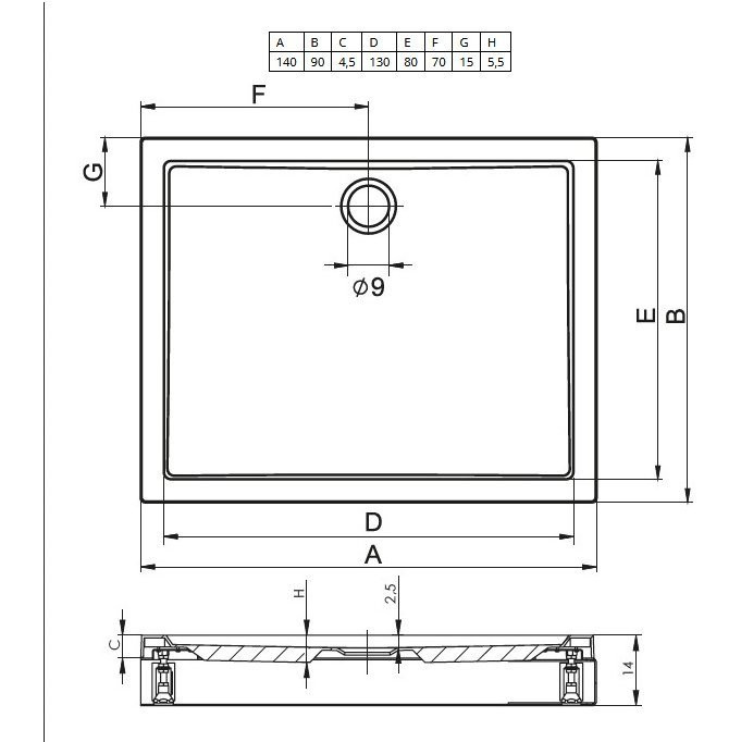 Душевой поддон акриловый белый 160x90x4.5см RIHO Davos 259