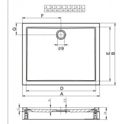 Душевой поддон акриловый белый 150x90x4.5см RIHO Davos 265