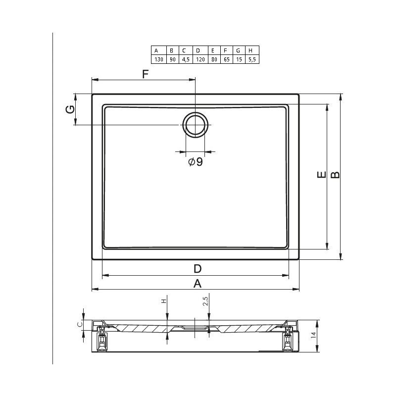 Душевой поддон акриловый белый 150x90x4.5см RIHO Davos 265