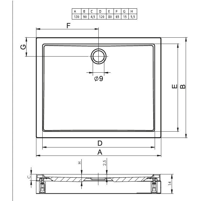 Душевой поддон акриловый белый 150x90x4.5см RIHO Davos 265