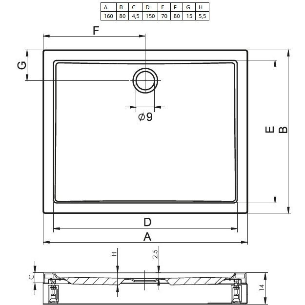 Душевой поддон акриловый белый 90x80x4.5см RIHO Davos 271