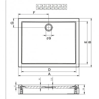 Душевой поддон акриловый белый 100x80x4.5см RIHO Davos 273
