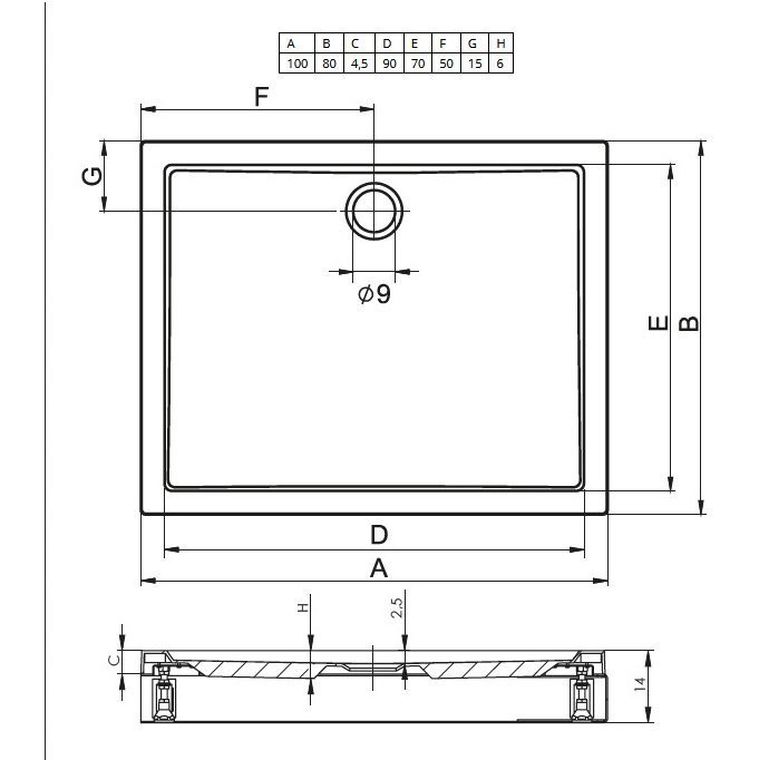 Душевой поддон акриловый белый 100x80x4.5см RIHO Davos 273