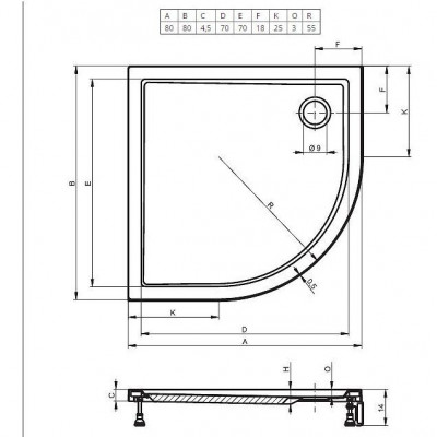 Душевой поддон акриловый белый 80x80x4.5см RIHO Davos 279