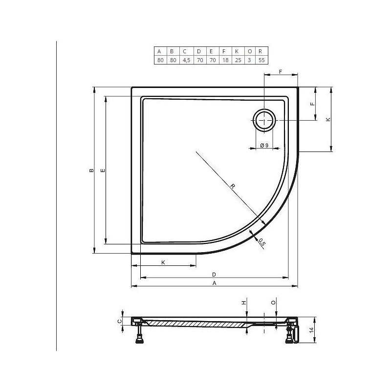 Душевой поддон акриловый белый 80x80x4.5см RIHO Davos 279