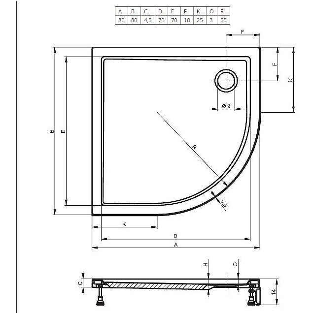 Душевой поддон акриловый белый 80x80x4.5см RIHO Davos 279