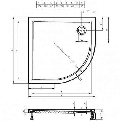 Душевой поддон акриловый белый 120x120x4.5см RIHO Davos 289