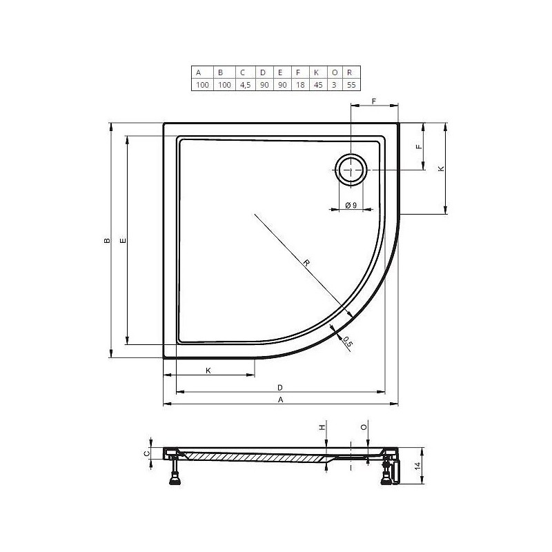 Душевой поддон акриловый белый 120x120x4.5см RIHO Davos 289
