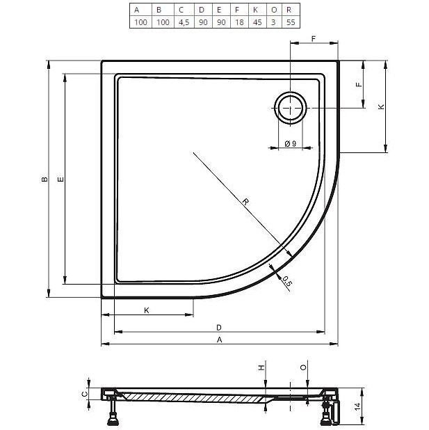 Душевой поддон акриловый белый 120x120x4.5см RIHO Davos 289