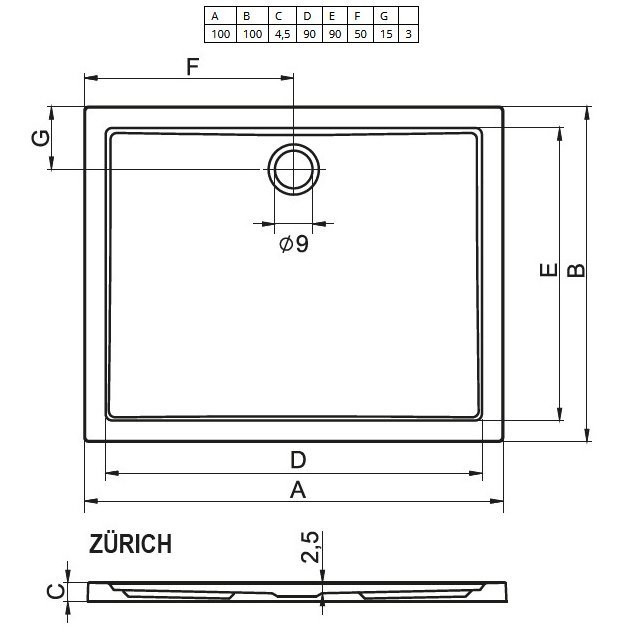 Душевой поддон акриловый белый 100x100x4.5см RIHO Zurich 260