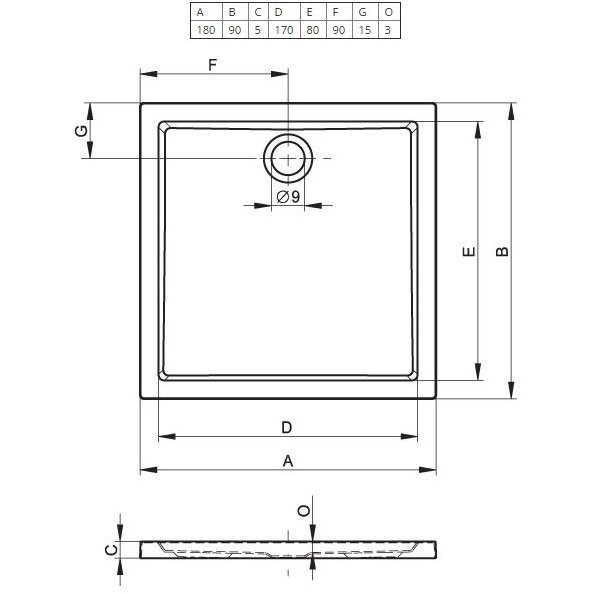 Душевой поддон акриловый белый 180x90x4.5см RIHO Zurich 276