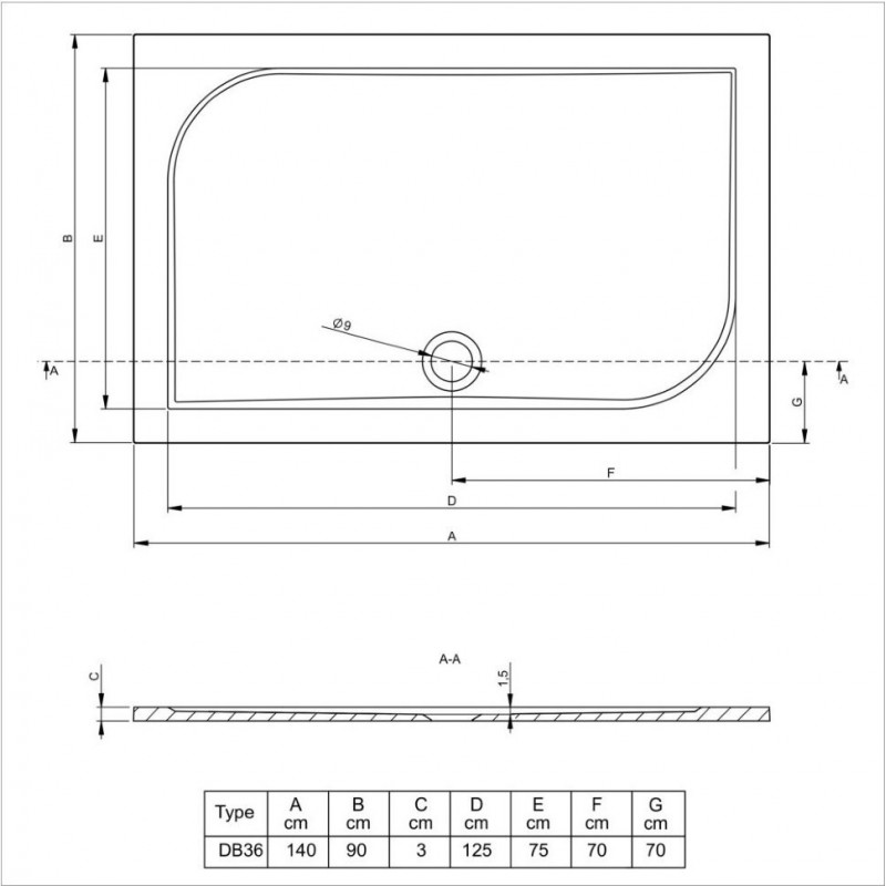 Душевой поддон из мрамора белый 140x90x3см RIHO Kolping DB36