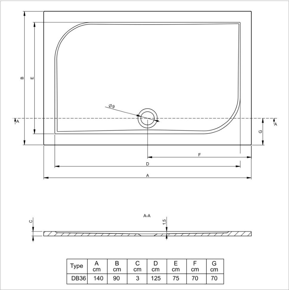 Душевой поддон из мрамора белый 140x90x3см RIHO Kolping DB36