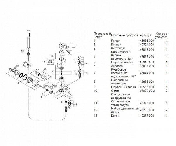 Смеситель для ванны, Quadra, с аксессуарами, Grohe 32639000