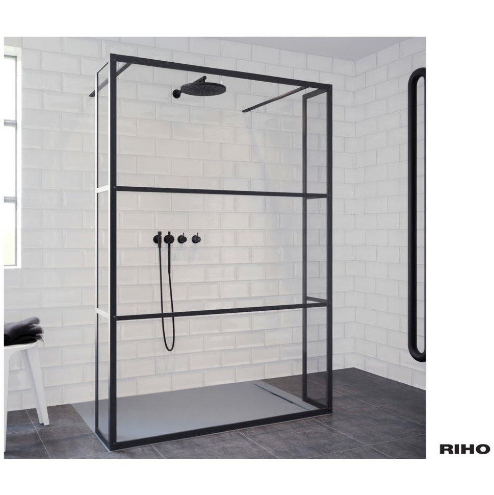 Душевая перегородка черная 90х200см Riho Grid GB404