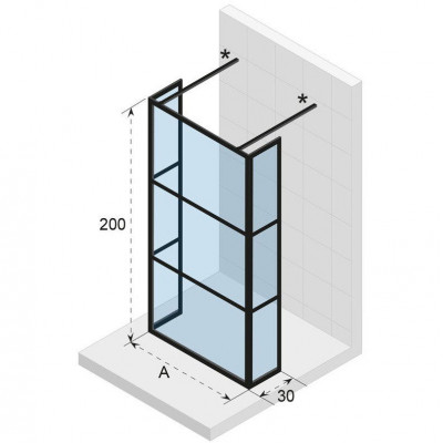 Душевая перегородка черная 90х200см Riho Grid GB404