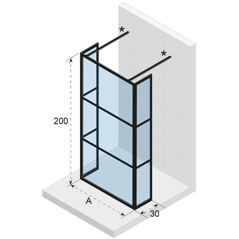 Душевая перегородка черная 90х200см Riho Grid GB404