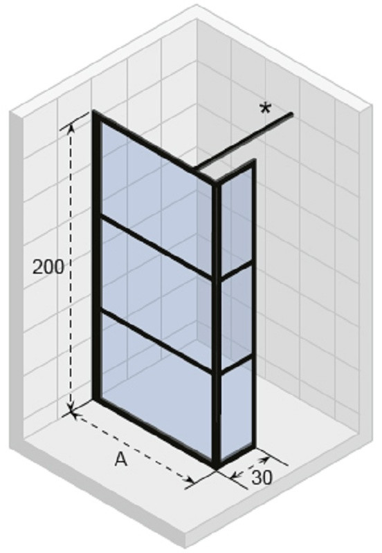 Душевая перегородка черная 90х200см Riho Grid GB402