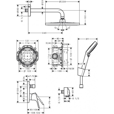 Душевая система Hansgrohe Crometta скрытого монтажа 240 1jet с однорычажным смесителем, 27958000, хром