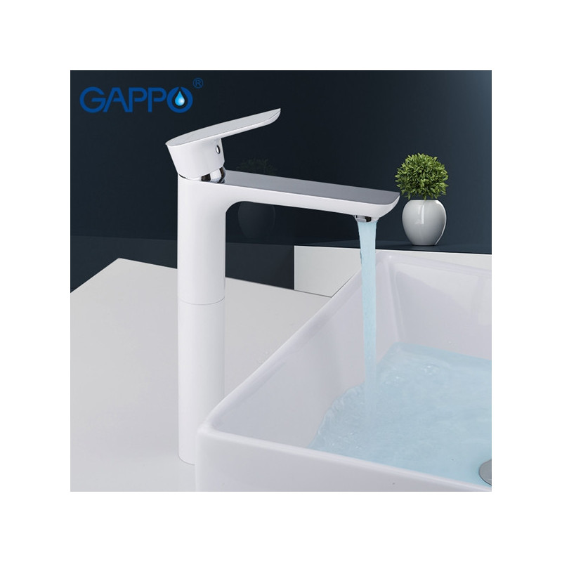 Смеситель для раковины Gappo высокий белый G1048-2 
