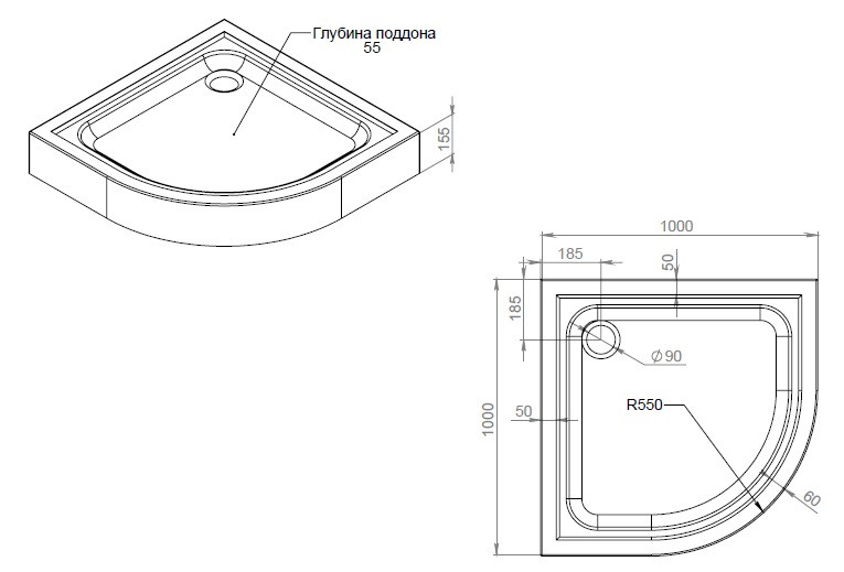Душевой поддон акриловый белый 100x100x16см Am.pm Gem W90T-401-100W