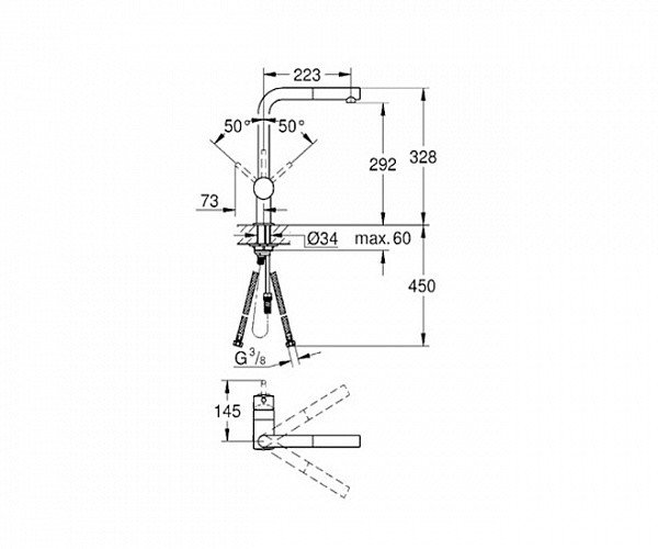 Смеситель для кухни Minta, выдвижной L-образный излив, суперсталь, Grohe, 32168DC0
