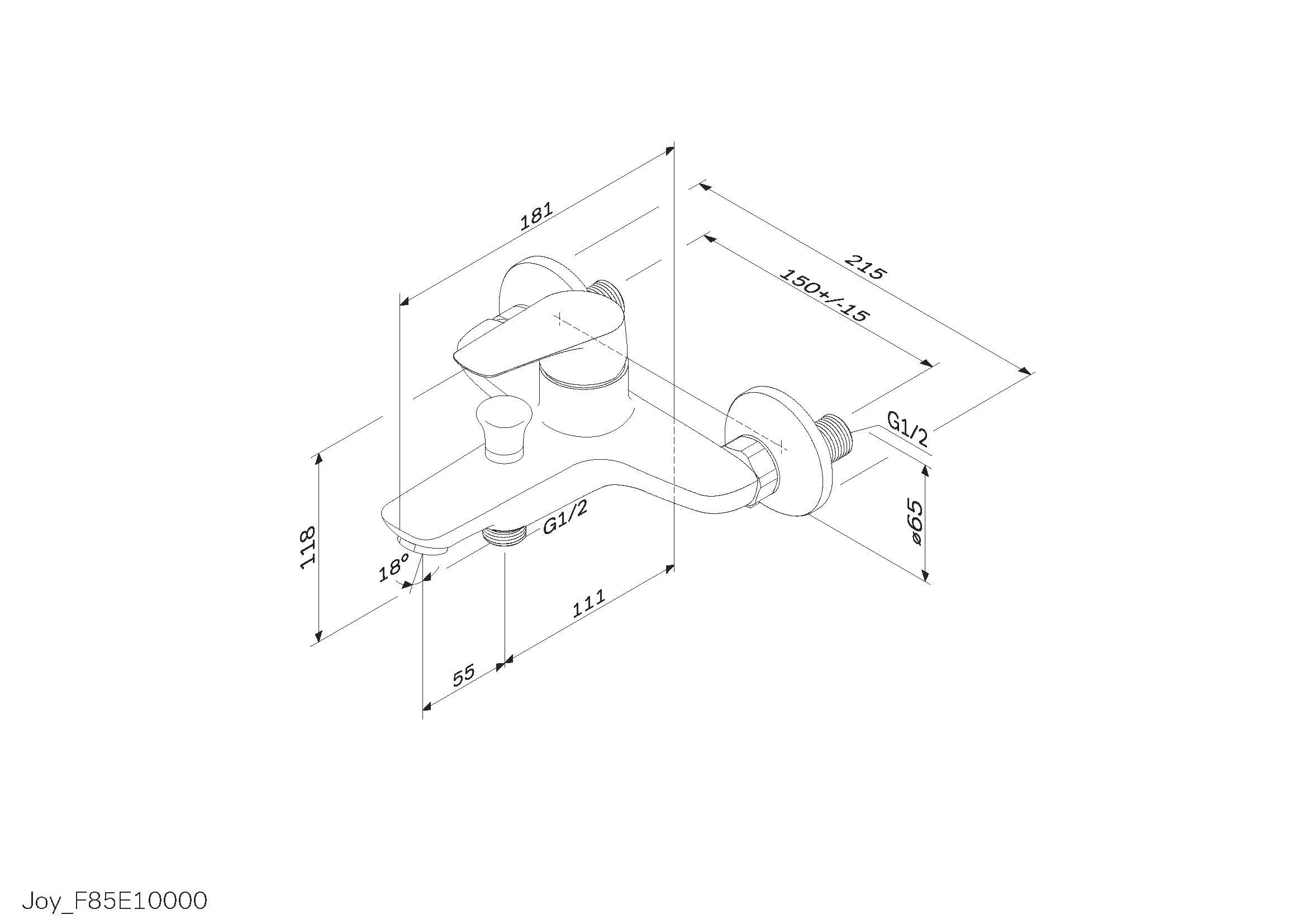 Смеситель для ванны и душа хром AM.PM Joy F85E10000