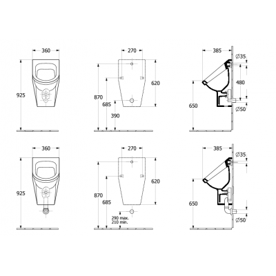 Писсуар Villeroy&Boch Architectura скрытый подвод воды, 355x385mm, Альпийский белый