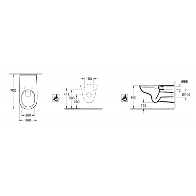 Подвесной унитаз Villeroy&Boch ViCare с открытым смывным краем, с DirectFlush, Альпийский белый