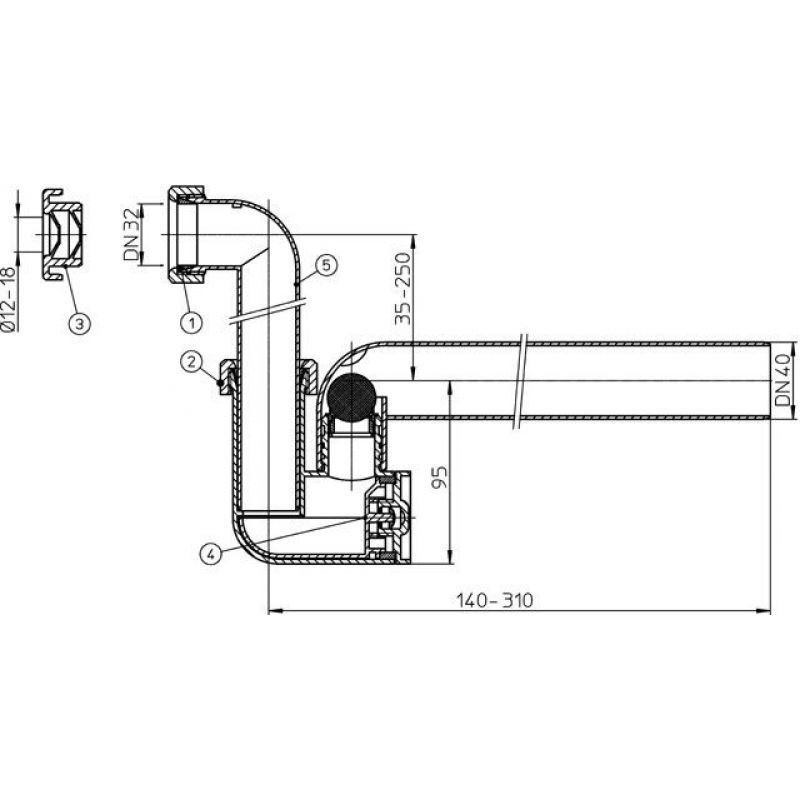 Сифон для кондиционеров трубный DN32xDN40 с обратным клапаном HL HL136N