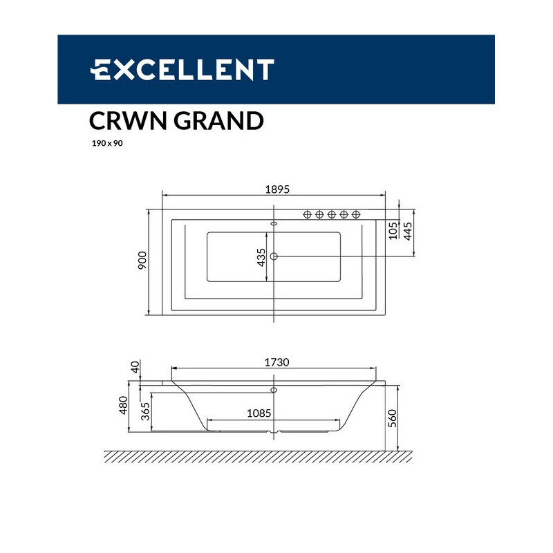 Акриловая ванна отдельностоящая белая 190x90x56см Excellent WAEX.CRG19WH