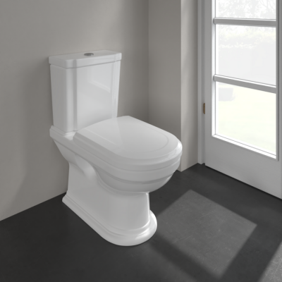 Сливной бачок Villeroy&Boch Hommage Подводка воды сбоку или сзади, Альпийский белый CeramicPlus, кнопка хром