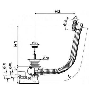 Слив-перелив для ванны ALCAPLAST A55K-RU-01