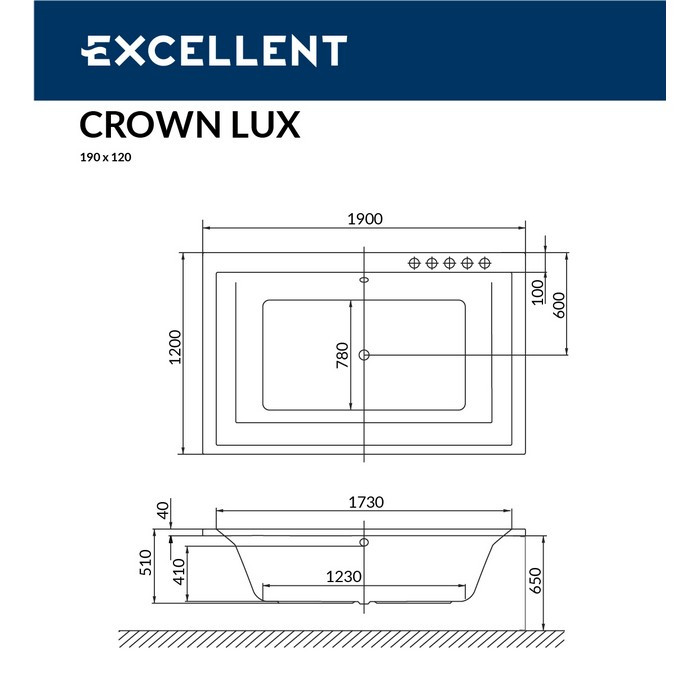 Акриловая ванна отдельностоящая белая 190x120x65см Excellent WAEX.CRO19WH