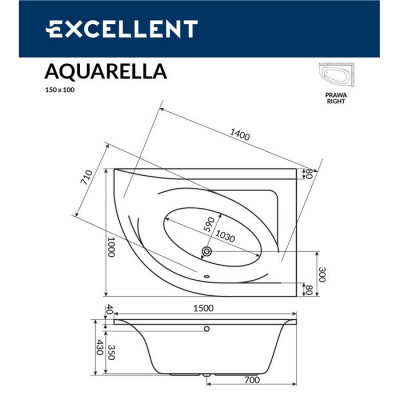 Акриловая ванна угловая белая правая 150x100x43см Excellent WAEX.ARP15WH