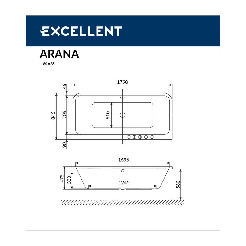 Акриловая ванна пристенная белая 180x85x58см Excellent WAEX.ARA18WH
