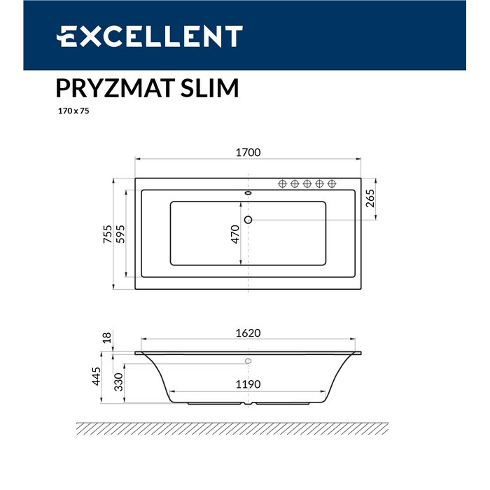 Акриловая ванна отдельностоящая белая 170x75x45см Excellent WAEX.PRY17WHS