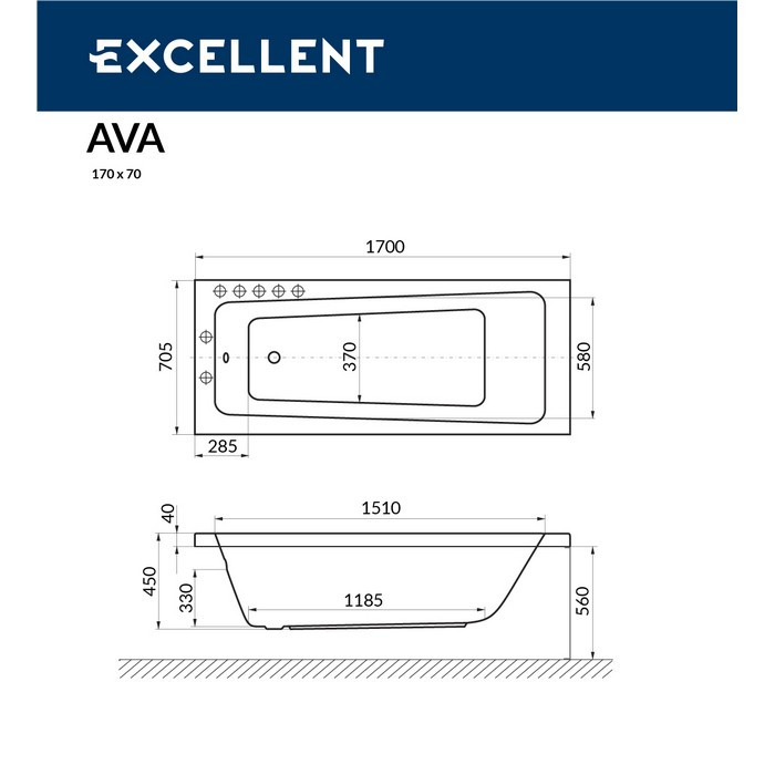 Акриловая ванна отдельностоящая белая 170x70x56см Excellent WAEX.AVA17WH